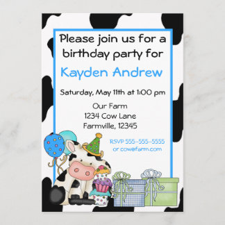 Niedliche Kuhjungen Geburtstagsaufenthalt Einladung