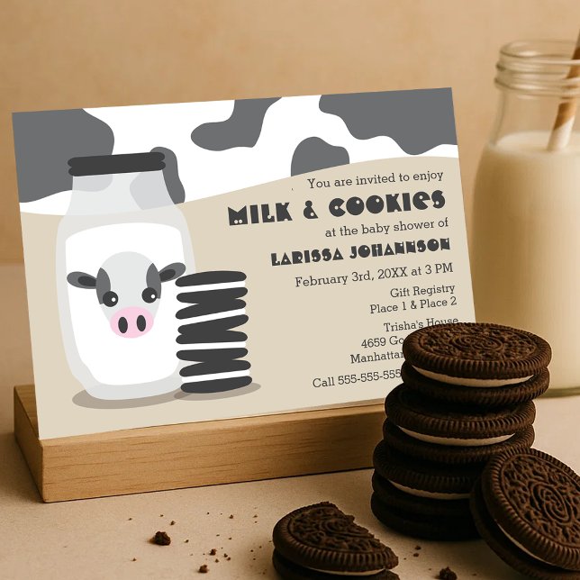 Niedliche Kuhmilch und Cookies Kinderdusche Einlad Einladung (Cute Cow Milk and Cookies Baby Shower Invitations
)