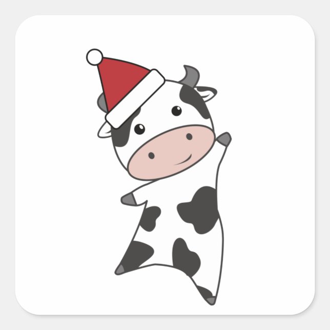Niedliche Kuhweihweihnachtskinder-Niedliche Tiere Quadratischer Aufkleber (Vorderseite)