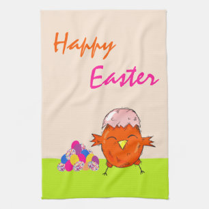 Niedliche Küken bunt Ostereier Happy Osterfest Geschirrtuch