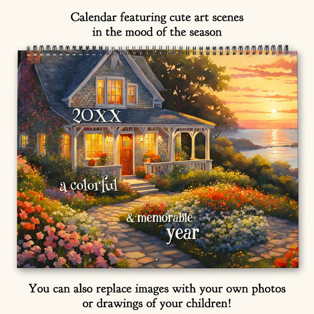 Niedliche Kunst oder Foto Grosses Kalender (Calendar featuring fun paintings in different art styles. All images paint the mood of the season)