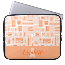 Niedliche Kunstelemente Peach Orange Muster Monogr Laptopschutzhülle