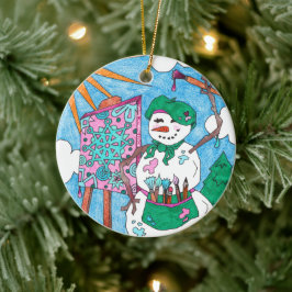 Niedliche Künstlerin Snowman Weihnachten Keramik O Ornament