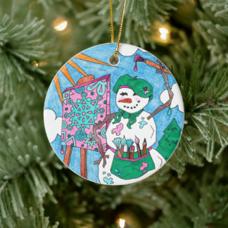 Niedliche Künstlerin Snowman Weihnachten Keramik O Ornament