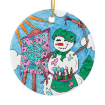 Niedliche Künstlerin Snowman Weihnachten Keramik O