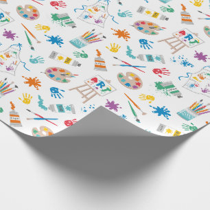 Niedliche Kunstlieferungen auf Weiß Geschenkpapier