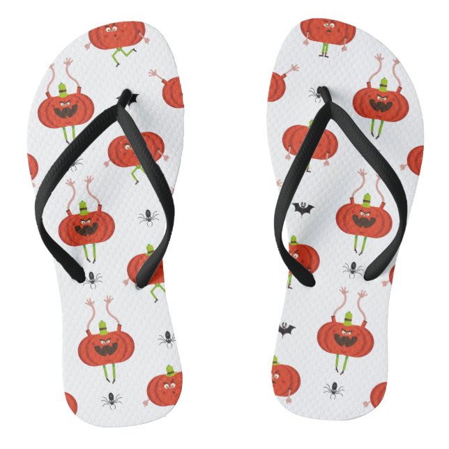 Niedliche Kürbis, Spinne und Fledermausmuster Flip Flops (Fußbett)