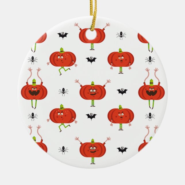 Niedliche Kürbis, Spinne und Fledermausmuster Keramik Ornament (Vorne)