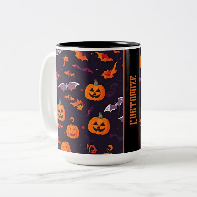 Niedliche Kürbis und Fledermäuse Zweifarbige Tasse (Vorderseite Links)