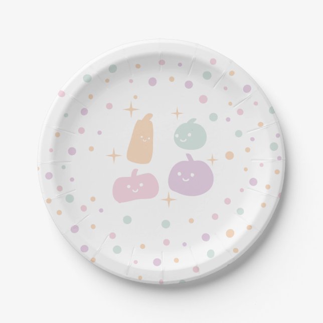 Niedliche Kürbisfreunde mit Pastel Confetti Pappteller (Vorderseite)