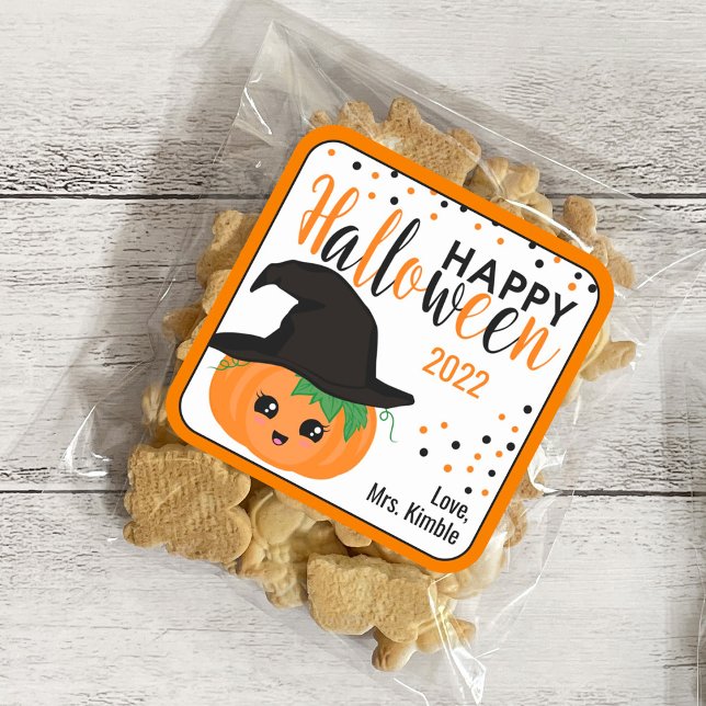 Niedliche Kürbiskeule-Halloween-Aufkleber & Labels Quadratischer Aufkleber (Von Creator hochgeladen)