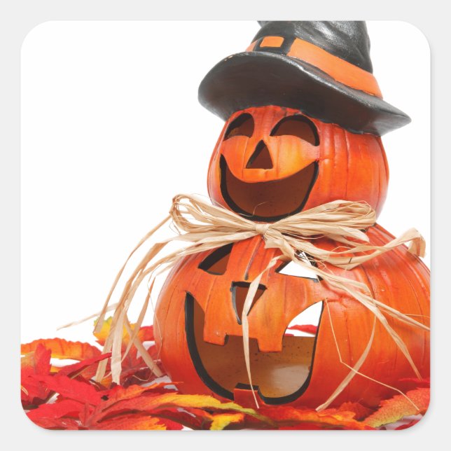 Niedliche Kürbislaterne Happy Halloween Quadratischer Aufkleber (Vorderseite)