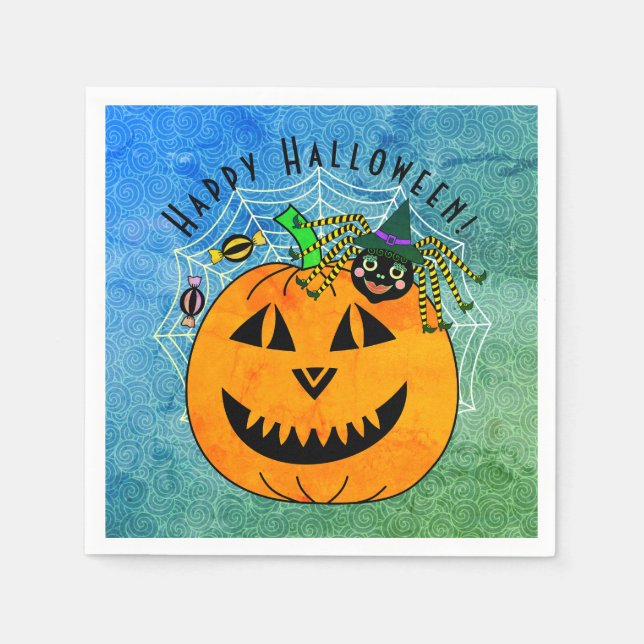 Niedliche Kürbisspinne Hexenzunge Halloween-Party Serviette (Vorderseite)