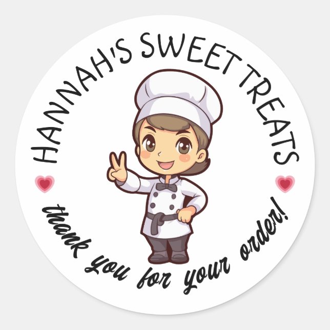Niedliche Kurze Hair Baker Kawaii Graphic Danke Runder Aufkleber (Vorderseite)