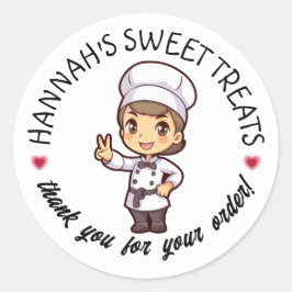 Niedliche Kurze Hair Baker Kawaii Graphic Danke Runder Aufkleber