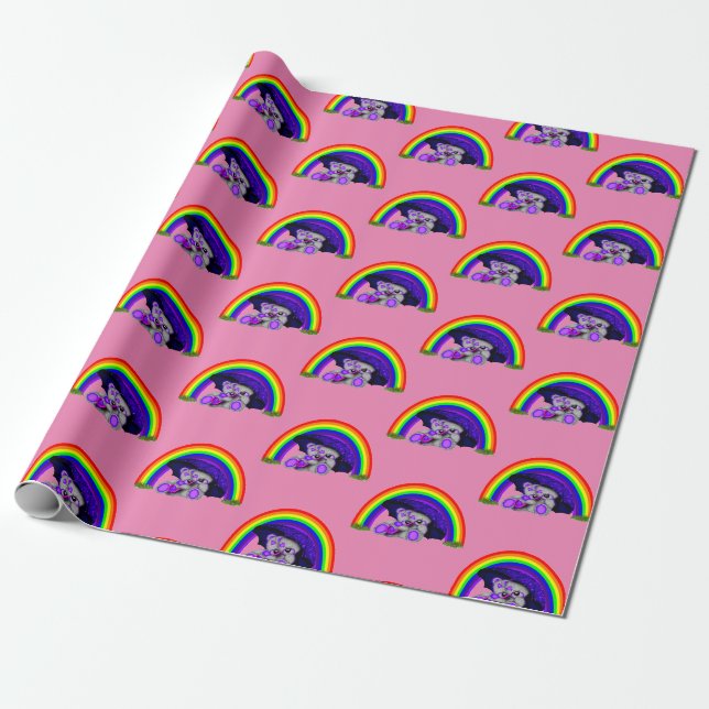 niedliche Kuschelbären unter Regenbogen für Mädche Geschenkpapier (Ungerollt)