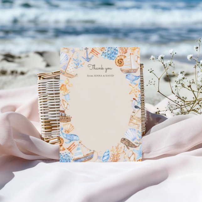 Niedliche Küstenschiffe und Meerestiere Dankeskarte (Von Creator hochgeladen)