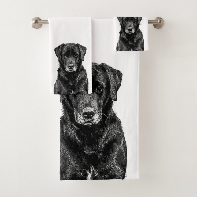 Niedliche Labrador Black Dog Puppy Pet Sketch Badhandtuch Set (Insitu)