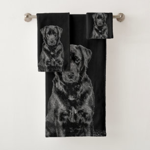 Niedliche Labrador Black Dog Puppy Pet Sketch Badhandtuch Set