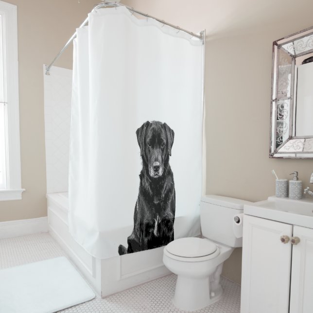 Niedliche Labrador Black Dog Puppy Pet Sketch Duschvorhang (Beispiel)