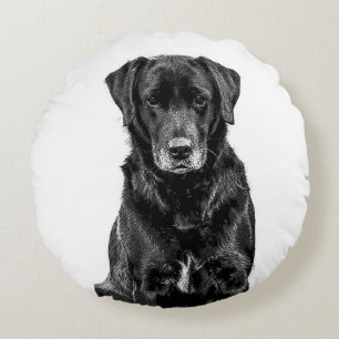 Niedliche Labrador Black Dog Puppy Pet Sketch Rundes Kissen