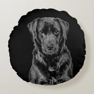 Niedliche Labrador Black Dog Puppy Pet Sketch Rundes Kissen