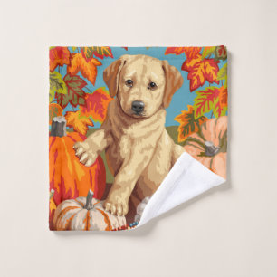 Niedliche Labrador Retriever Welpe Herbsternte Waschlappen