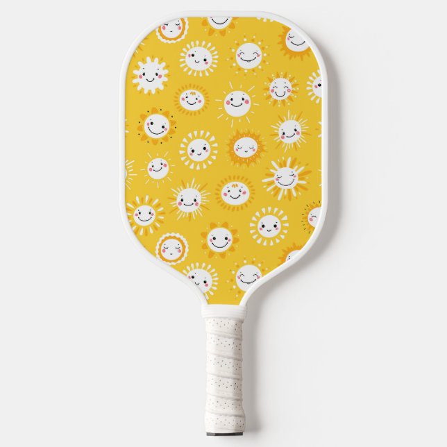 Niedliche Lächelnde Cartoon Kunst Pickleball Schläger (Vorderseite)