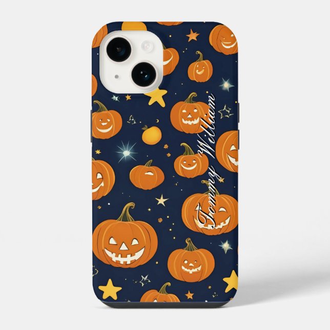 Niedliche lächelnde Kürbis zu Halloween iPhone 14 Hülle (Rückseite)