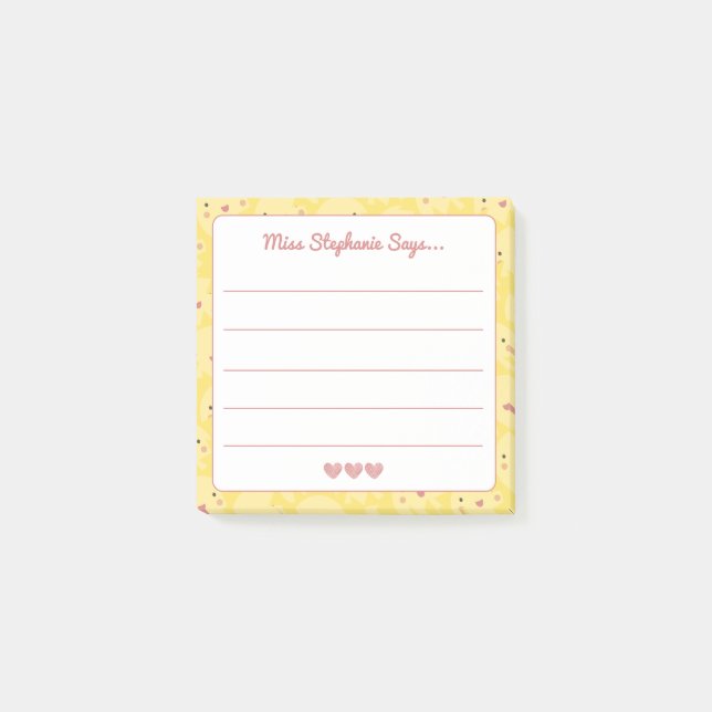 Niedliche Lächelnde Sonnenschein mit dem Namen des Post-it Klebezettel (Vorderseite)
