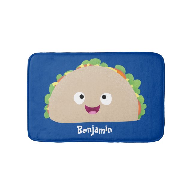 Niedliche Lächelnde Taco-Cartoon-Illustration Badematte (Vorderseite)