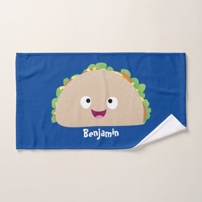 Niedliche Lächelnde Taco-Cartoon-Illustration Badhandtuch Set (Handtuch)