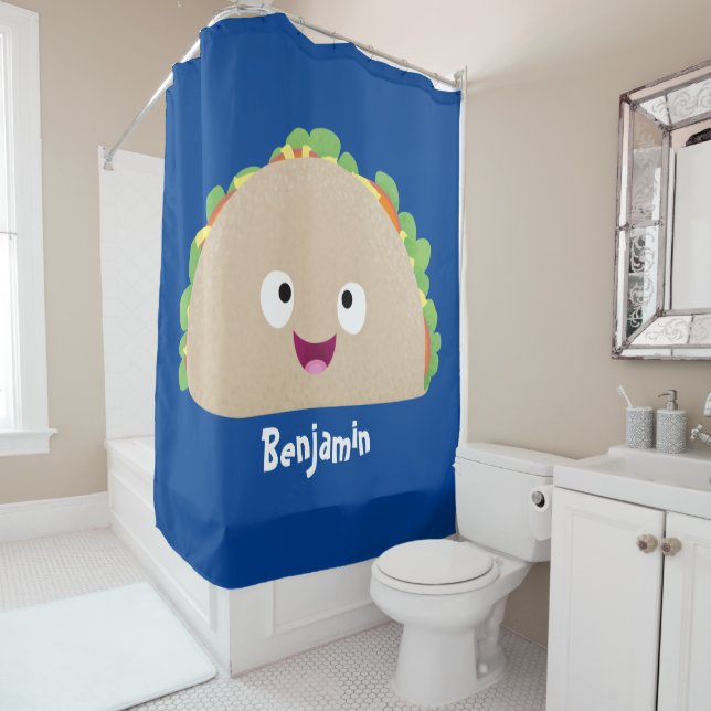 Niedliche Lächelnde Taco-Cartoon-Illustration Duschvorhang (Beispiel)
