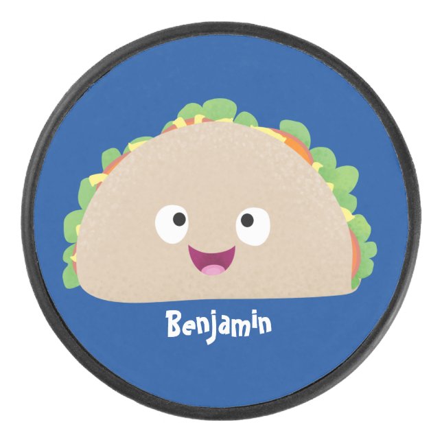 Niedliche Lächelnde Taco-Cartoon-Illustration Eishockey Puck (Vorderseite)