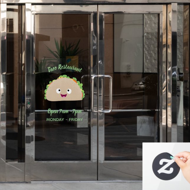 Niedliche Lächelnde Taco-Cartoon-Illustration Fensteraufkleber (Büro Tür)