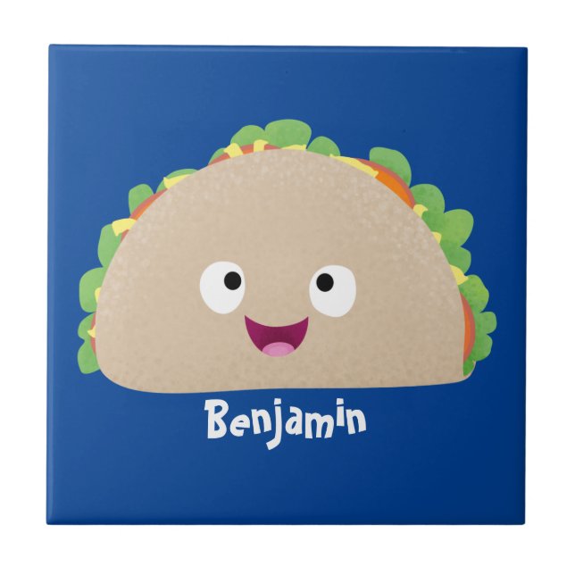 Niedliche Lächelnde Taco-Cartoon-Illustration Fliese (Vorderseite)