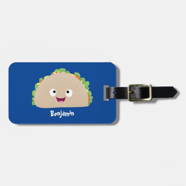 Niedliche Lächelnde Taco-Cartoon-Illustration Gepäckanhänger (Vorderseite horizontal)