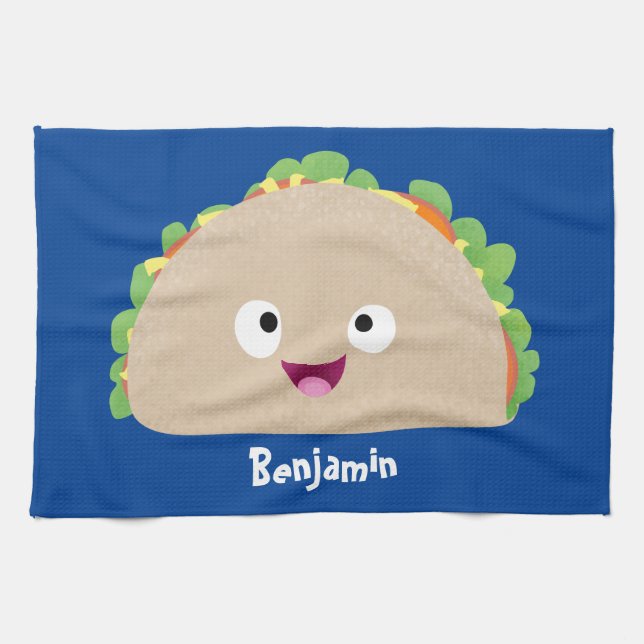 Niedliche Lächelnde Taco-Cartoon-Illustration Geschirrtuch (Horizontal)