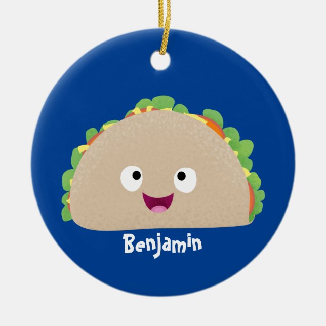 Niedliche Lächelnde Taco-Cartoon-Illustration Keramik Ornament (Vorne)