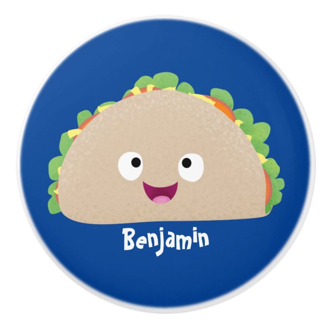 Niedliche Lächelnde Taco-Cartoon-Illustration Keramikknauf (Vorderseite)