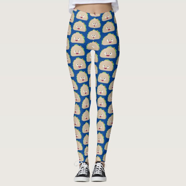 Niedliche Lächelnde Taco-Cartoon-Illustration Leggings (Vorderseite)