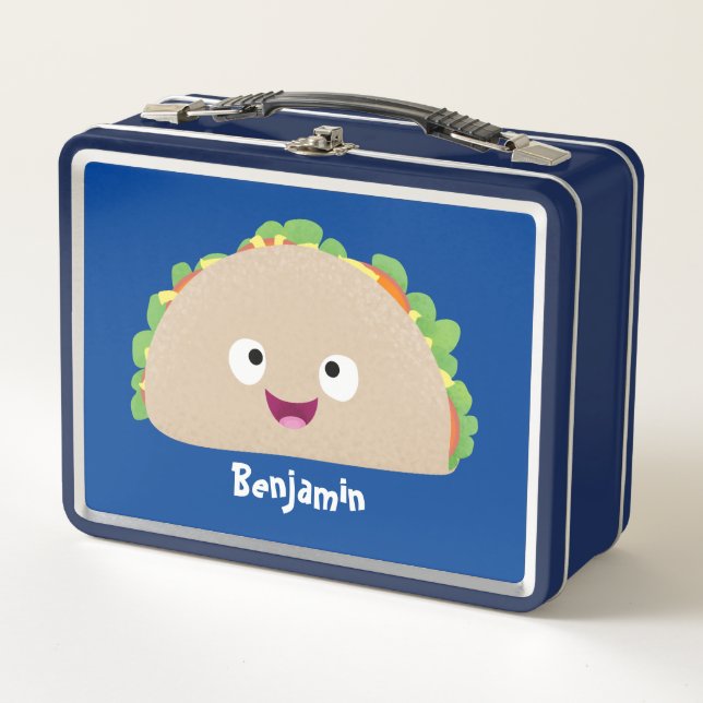 Niedliche Lächelnde Taco-Cartoon-Illustration Metall Brotdose (Vorderseite)