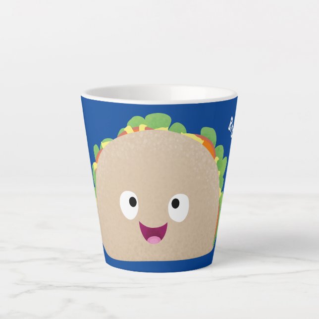 Niedliche Lächelnde Taco-Cartoon-Illustration Milchtasse (Vorderseite)