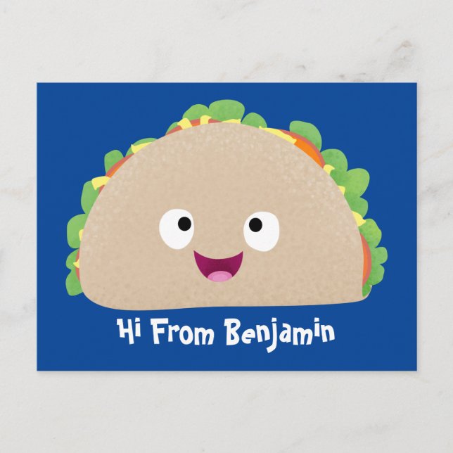 Niedliche Lächelnde Taco-Cartoon-Illustration Postkarte (Vorderseite)