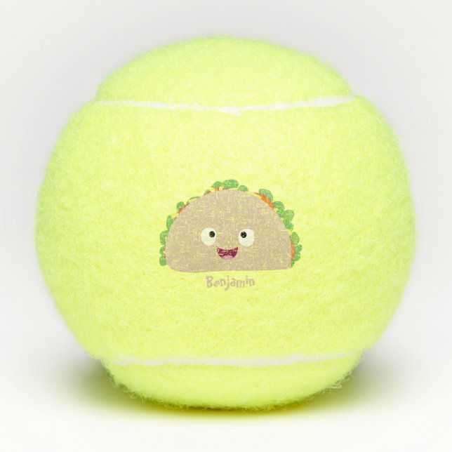 Niedliche Lächelnde Taco-Cartoon-Illustration Tennisbälle (Vorderseite)