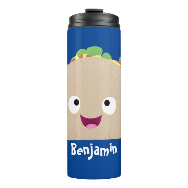 Niedliche Lächelnde Taco-Cartoon-Illustration Thermosbecher (Vorderseite)