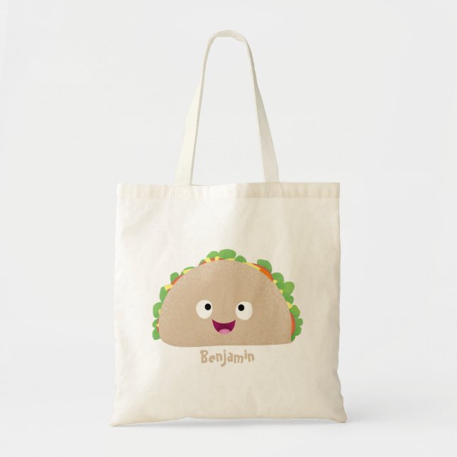 Niedliche Lächelnde Taco-Cartoon-Illustration Tragetasche (Vorne)
