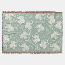 Niedliche lachende Elefanten in Cream und Sage Gre Decke