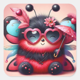 Niedliche Lady Bug Umbrella Quadratischer Aufkleber