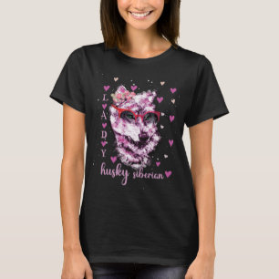 Niedliche Lady Siberian Husky Pink Floral T-Shirt